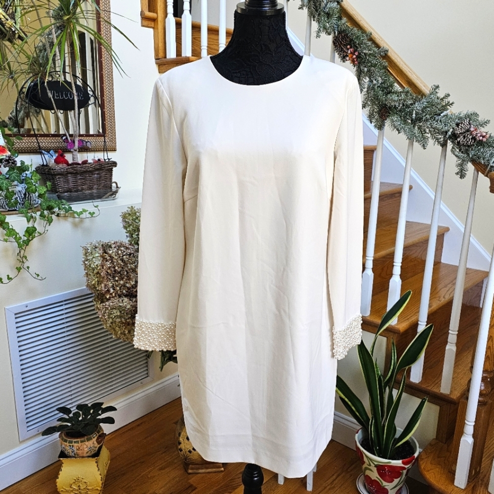 White Dress with Pearl Detail